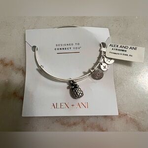 Alex and Ani 2022 Pineapple Charm Bangle Bracelet Silver Tone